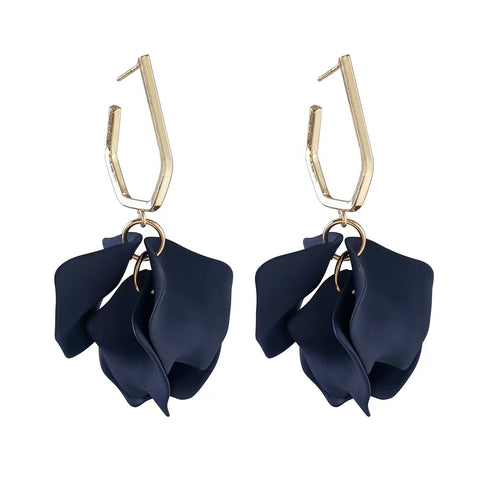 Petunia Gold Hoop with Navy Petal Shaped Dangles