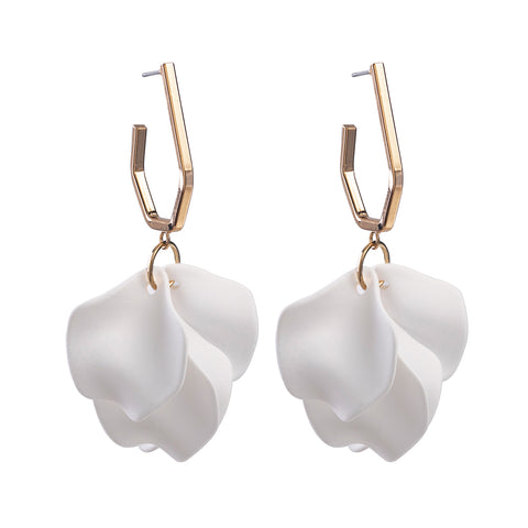 Petunia Gold Hoop with White Petal Shaped Dangles