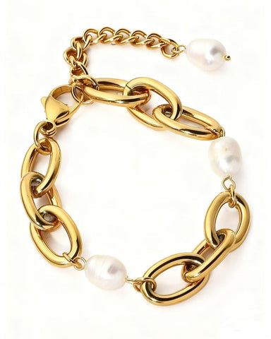 Suzannah Chain Gold Bracelet with Freshwater Pearls