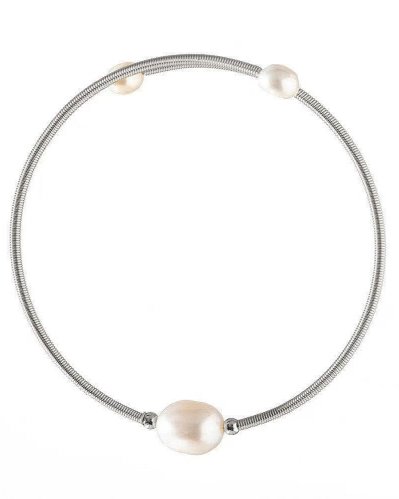Freshwater Pearl Stainless Steel Silver Cuff Bracelets
