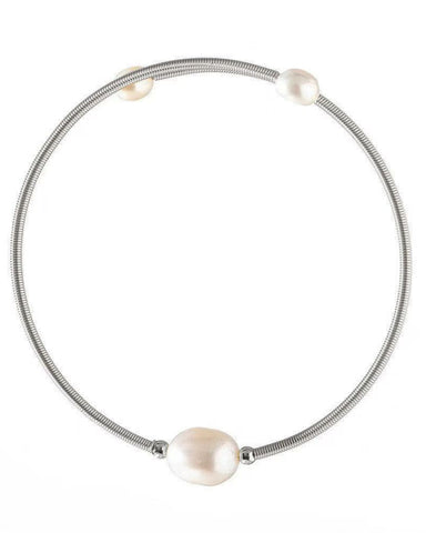 Freshwater Pearl Stainless Steel Silver Cuff Bracelets