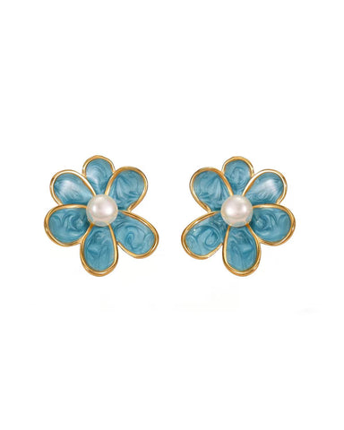 Bronte Teal Enamel Flower Stud Earring