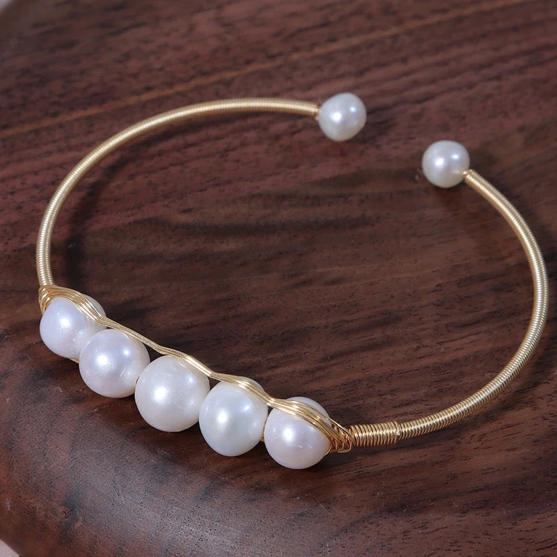 Freshwater Pearl Stainless Steel Gold Cuff Bracelets