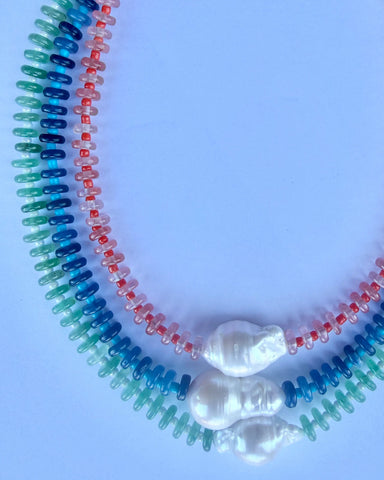Baroque freshwater pearl pop necklace with colourful glass beads