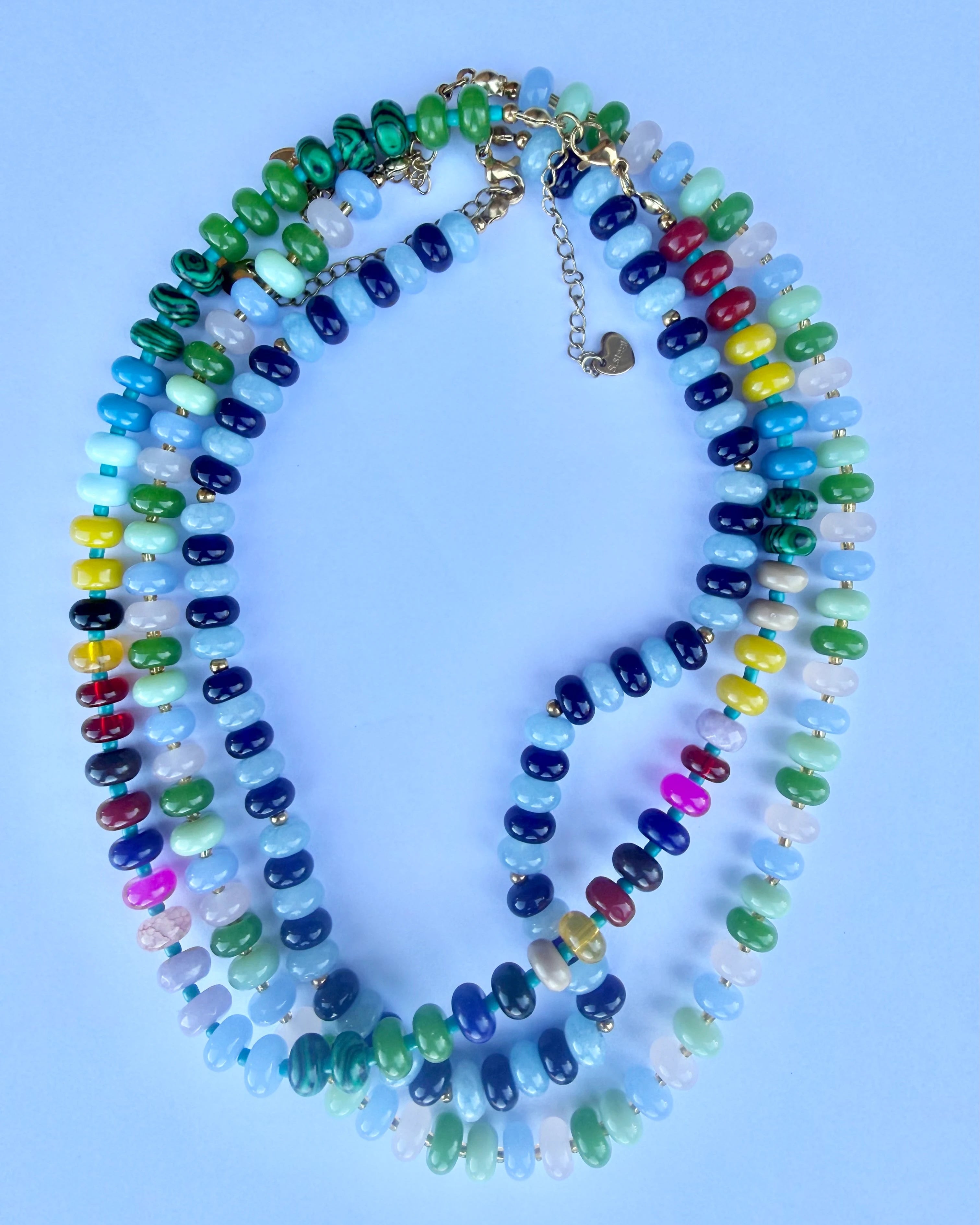 rainbow coloured natural stone and glass bead necklace