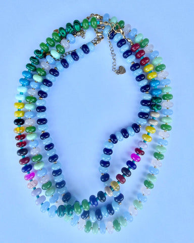 rainbow coloured natural stone and glass bead necklace