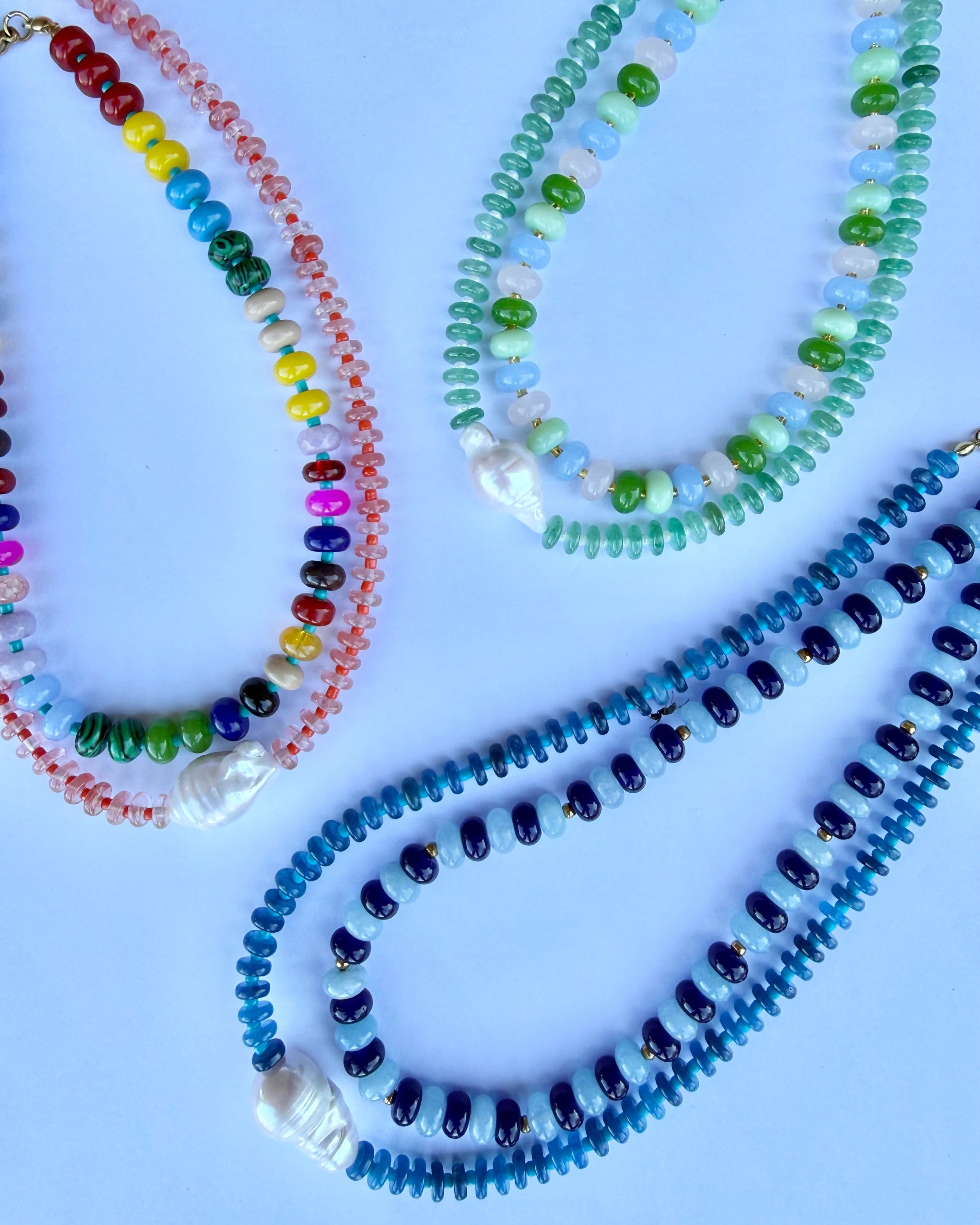 rainbow coloured natural stone and glass bead necklace