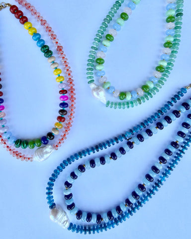 Baroque freshwater pearl pop necklace with colourful glass beads