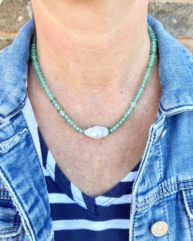 Baroque freshwater pearl pop necklace with colourful glass beads