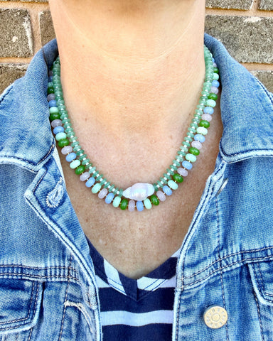 Baroque freshwater pearl pop necklace with colourful glass beads