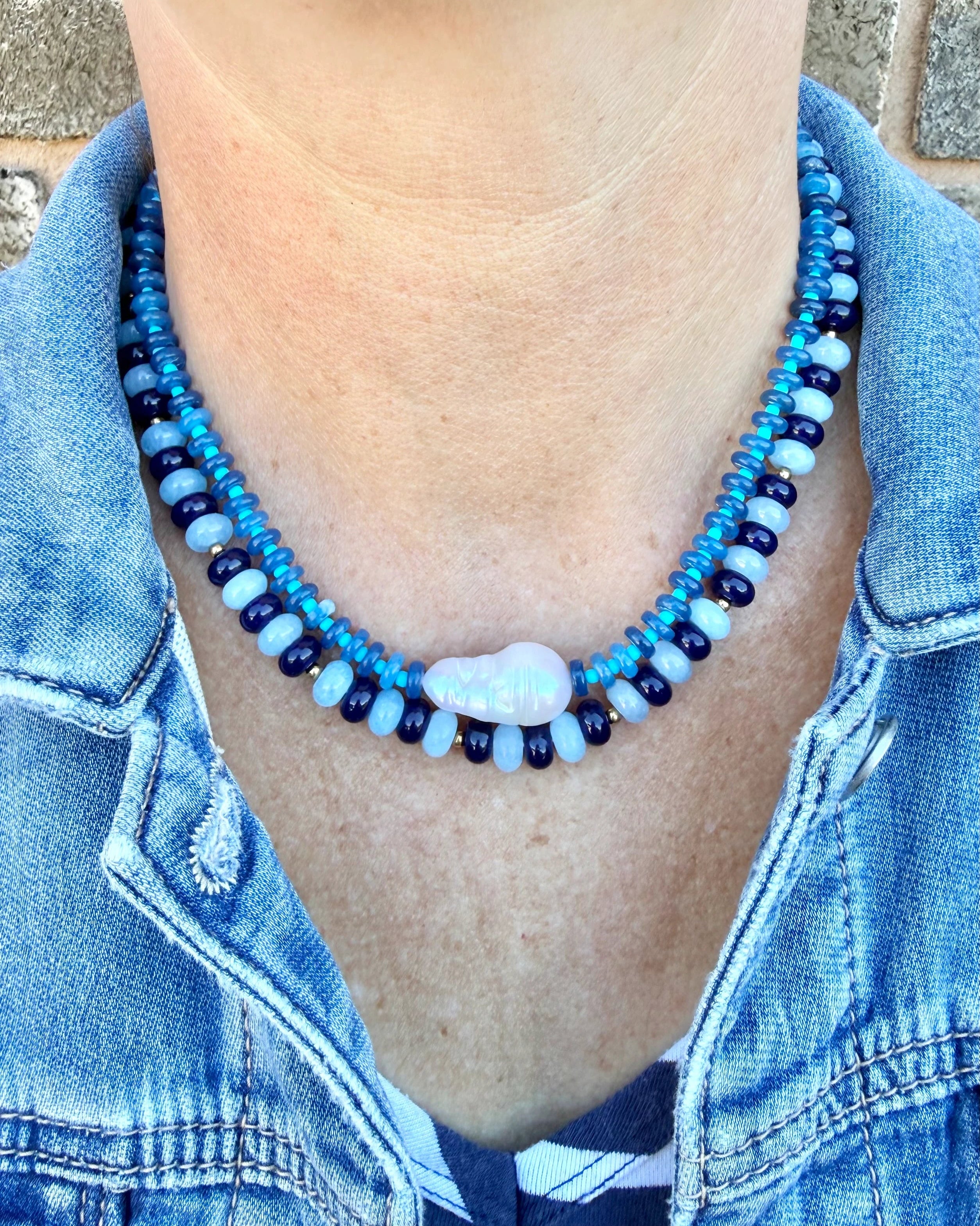 Baroque freshwater pearl pop necklace with colourful glass beads