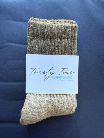 Latte Toasty Toes Woollen Single Stripe Crew Socks
