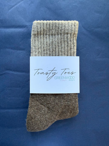Chocolate Toasty Toes Woollen Single Stripe Crew Socks