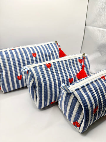 Heart Stripe Toiletry Bags – Cotton Travel Organiser