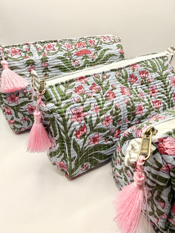 Wildflowers Blue Base Toiletry Bags – Cotton Travel Organiser