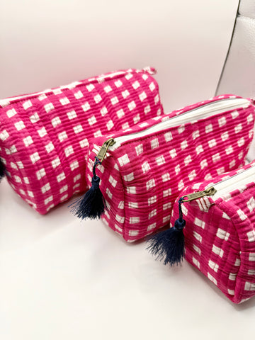Pink Gingham Toiletry Bags – Cotton Travel Organiser