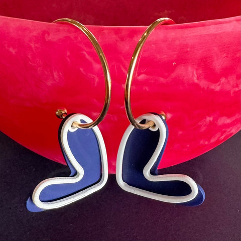 Violet Gold Hoop with Navy and White Heart Dangles