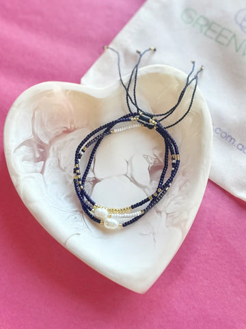 $25 Fine Pearl Gold Beaded Bracelet Bundle in Navy