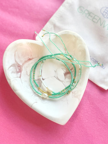 $25 Fine Pearl Gold Beaded Bracelet Bundle in Aqua