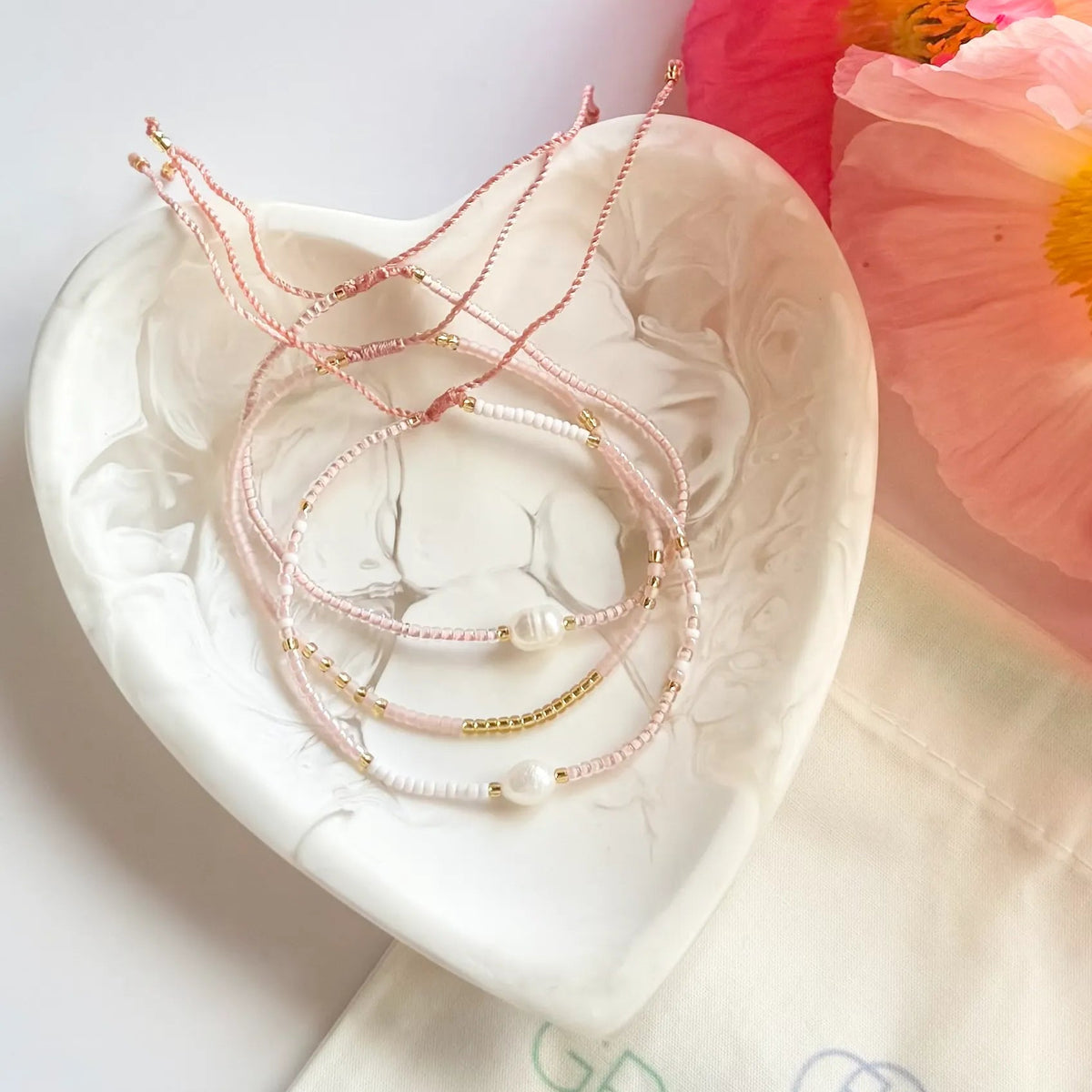 $25 Fine Pearl Gold Beaded Bracelet Bundle in Pink