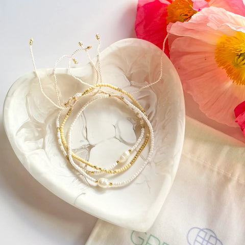 $25 Fine Pearl Gold Beaded Bracelet Bundle in Cream