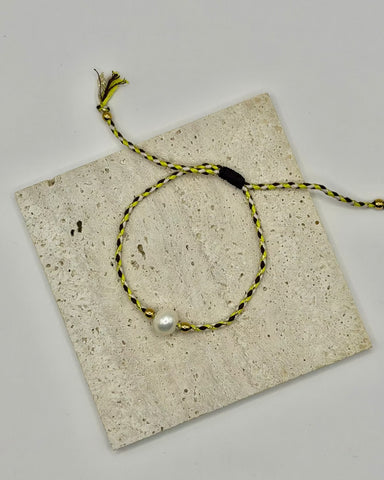 Freshwater Pearl Cord Bracelet colourway detail on soft plaited cotton cord