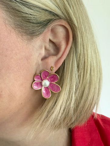 Bronte Dark Pink Enamel Flower Stud Earring