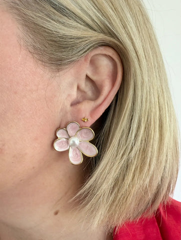 Bronte Light Pink Enamel Flower Stud Earring