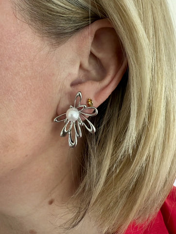 Jenny Silver Flower Stud Earring with Pearl Centre