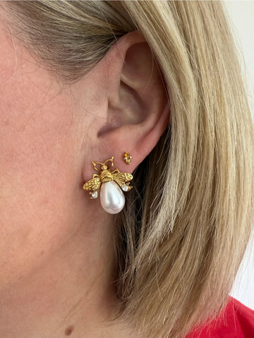 Queenie Bee Earring Stud With Faux Pearl Body