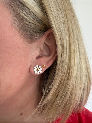 Cindy Small White Enamel Flower Stud Earring