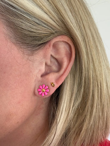 Cindy Small Pink Enamel Flower Stud Earring