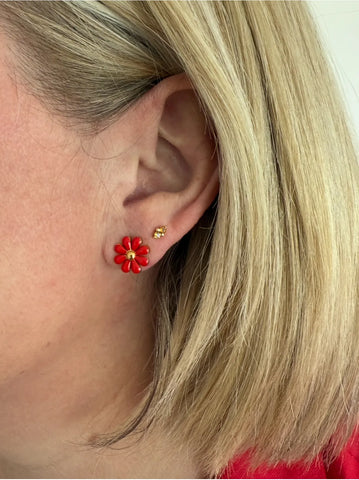 Cindy Small Red Enamel Flower Stud Earring