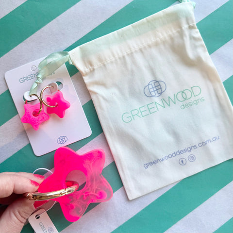 $29 Ultimate Teacher  Keyring & Earring Bundle in Hot Pink