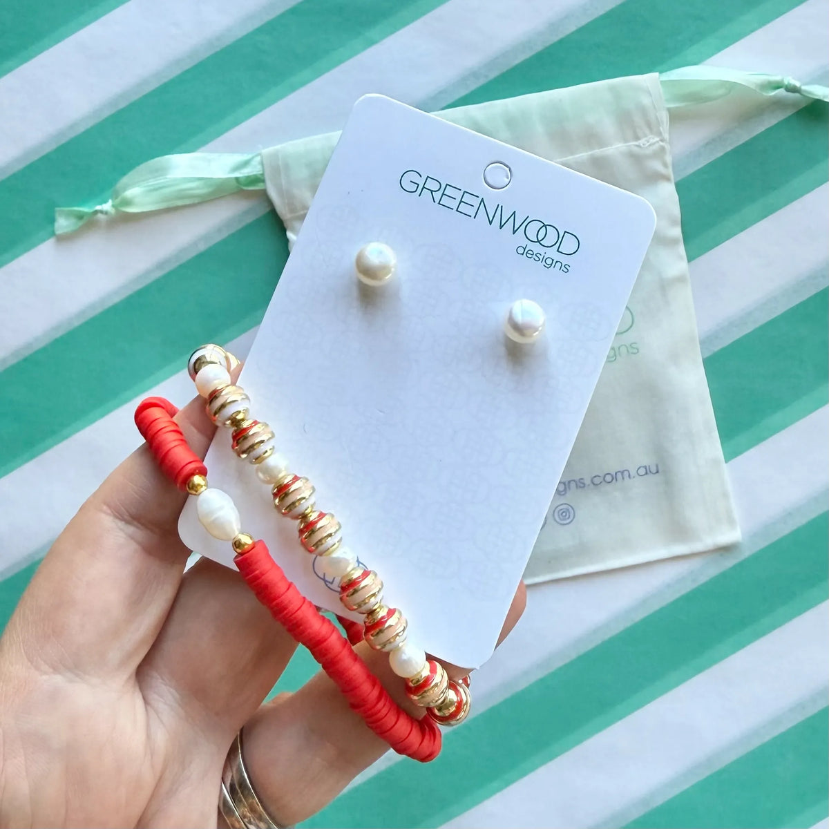 $50 Enamel & Pearl Bundle in Red