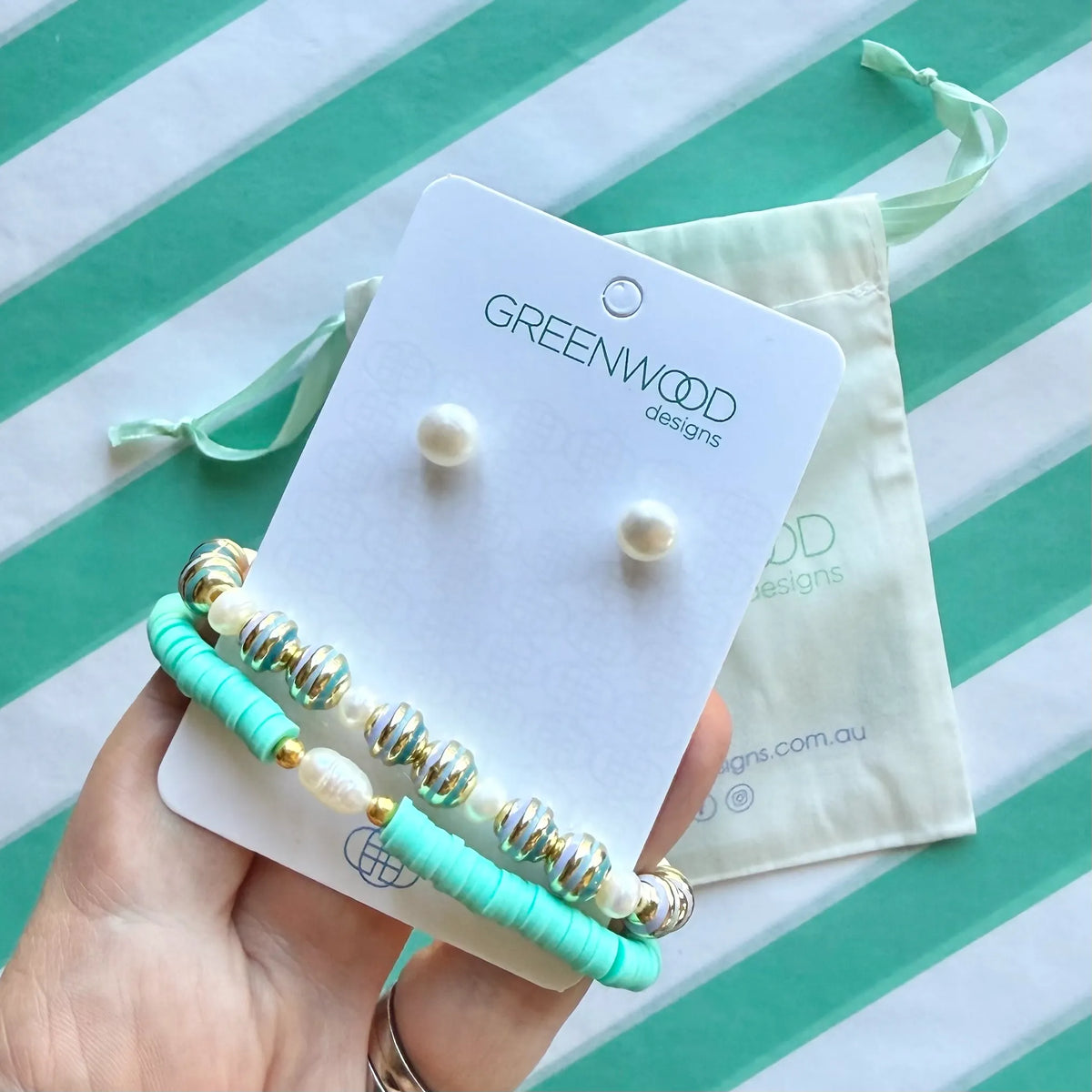 $50 Enamel & Pearl Bundle in Aqua