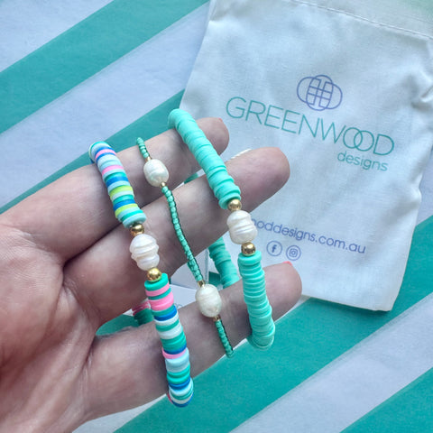 $25 Aqua Heishi and Pearl Bundle