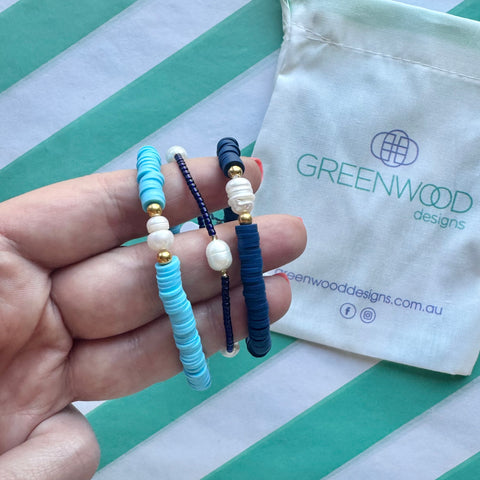 $25 Navy Heishi and Pearl Bundle