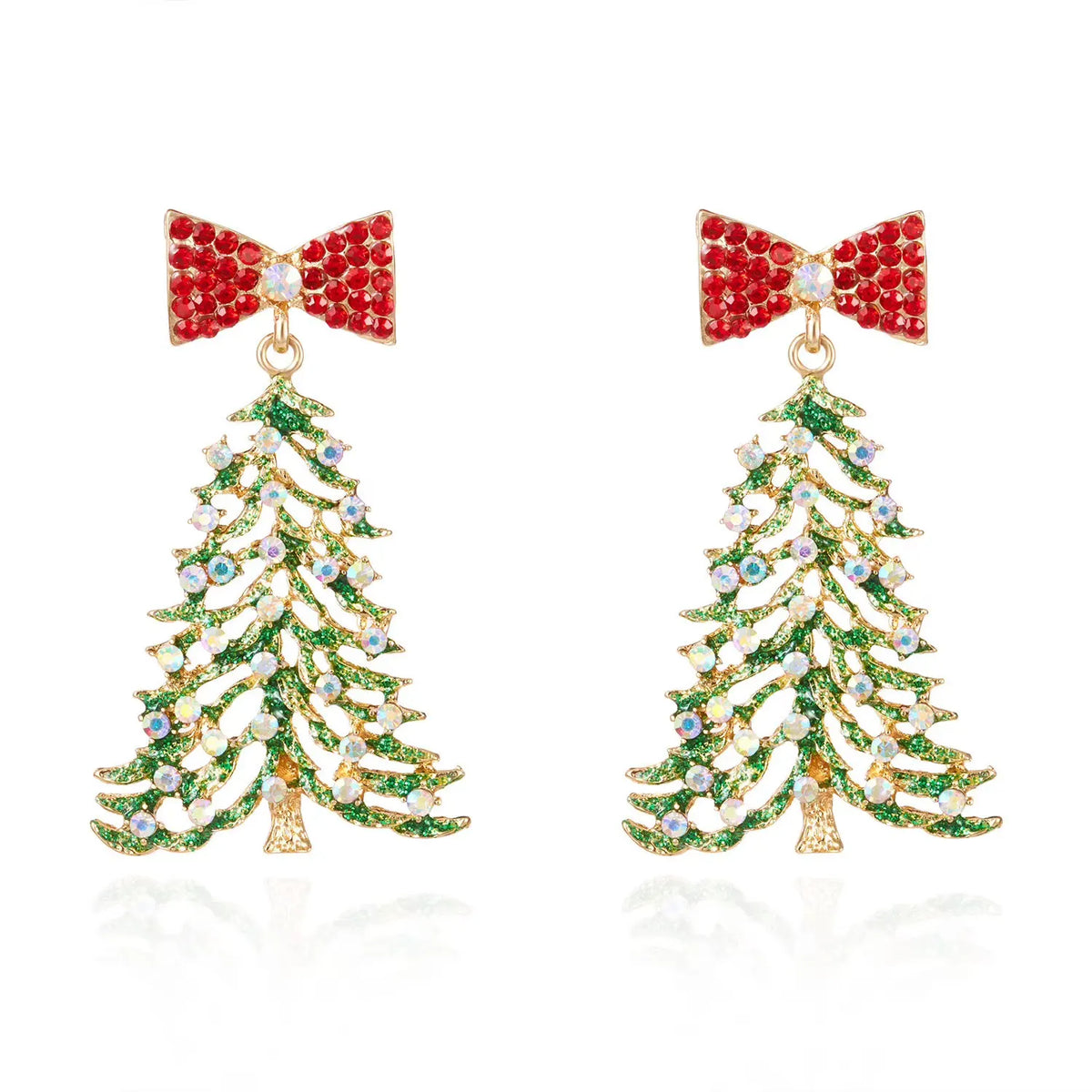 Christmas Tree Earring with Bow in Green & Red