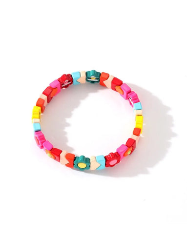 Colorful beaded bracelet on a white background