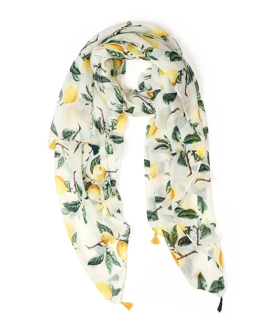 Scarf with lemon pattern on a white background