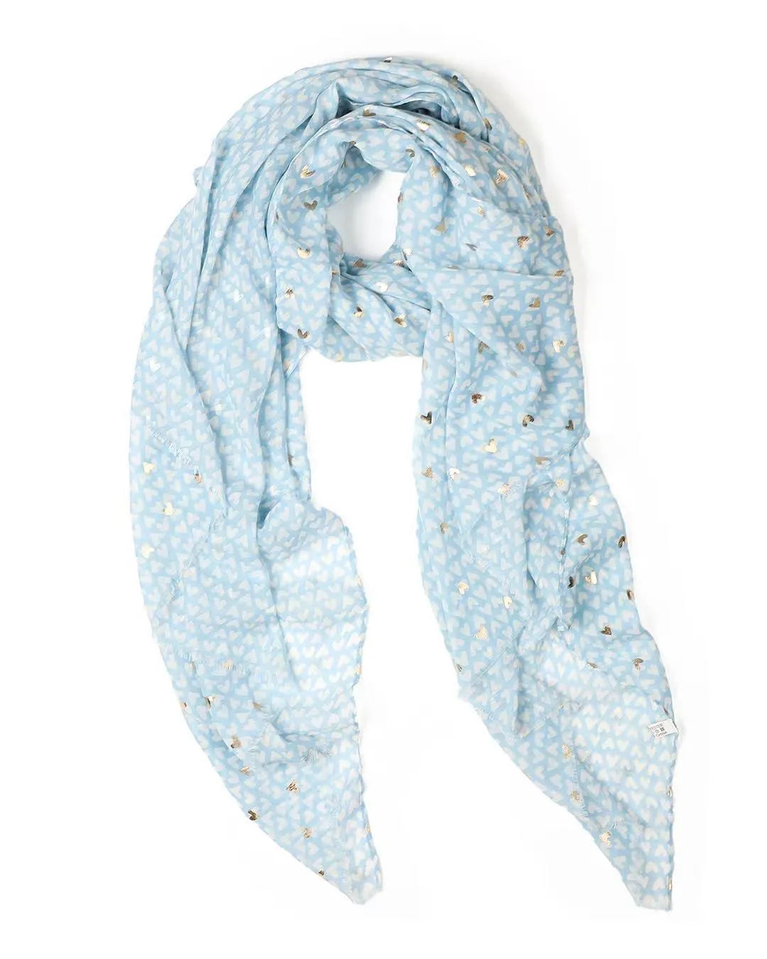 Light blue scarf with subtle pattern on a white background