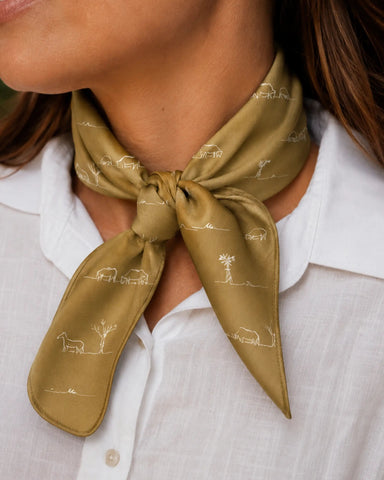 Rural Outback Silk Neck Scarf in Gold