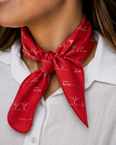 Rural Outback Silk Neck Scarf in Red