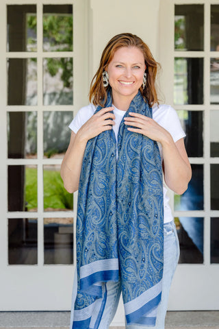 paisley scarf, blue scarf, bold scarf, autumn scarf, winter scarf
