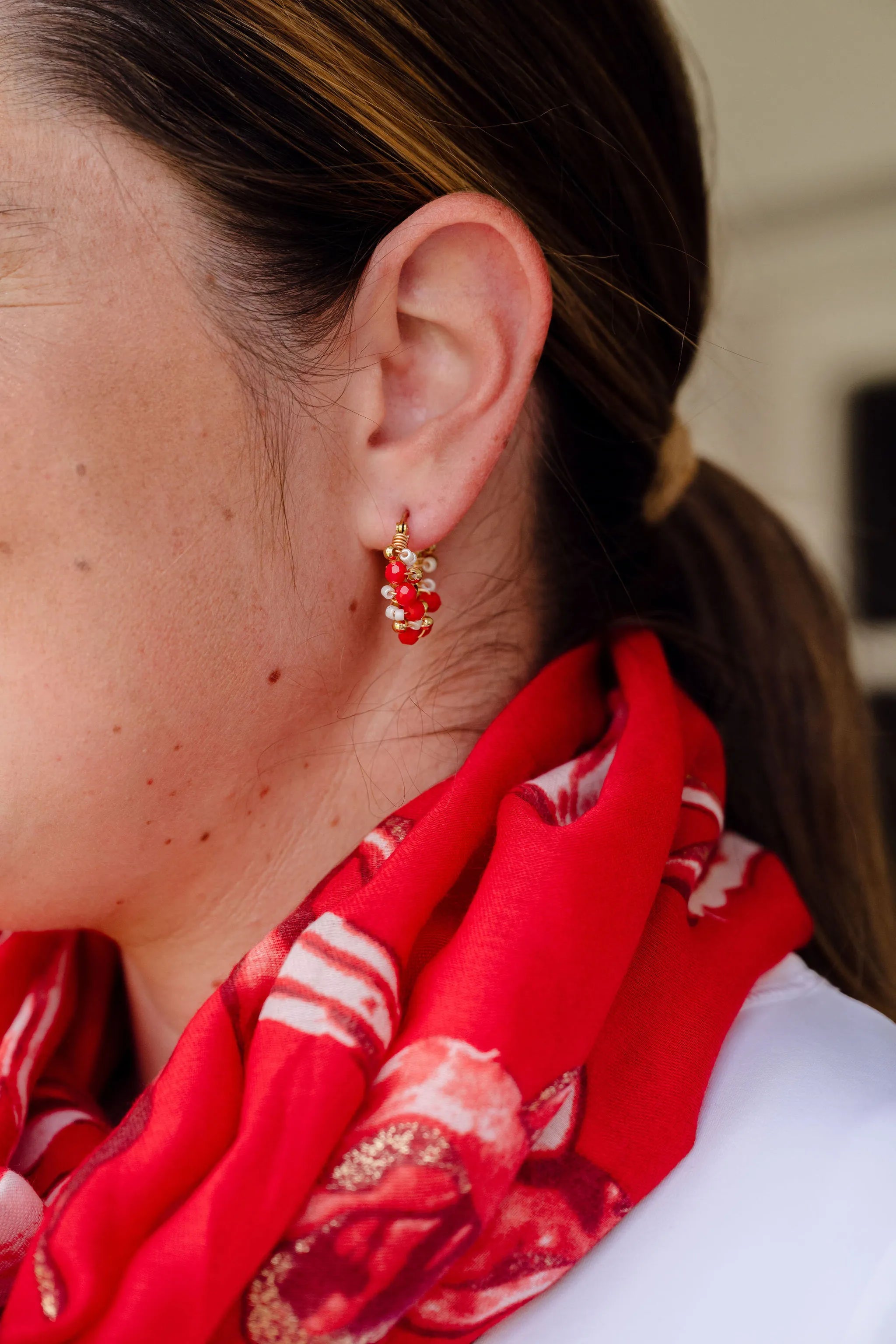 Hoop Earring, Red Earring, Delicate Earring, Pretty Earring