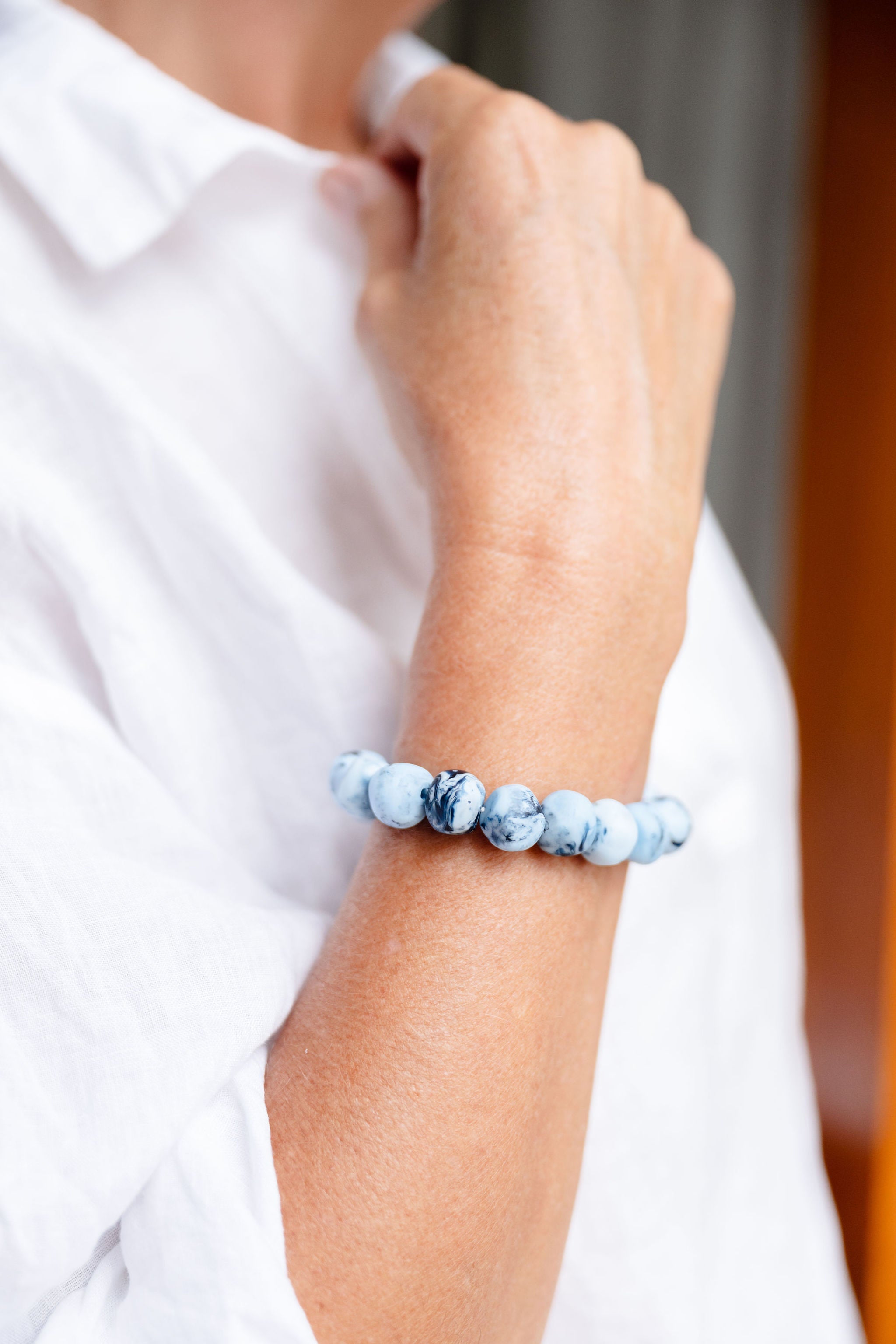 rock bracelet, simple bracelet, everyday bracelet, blue/navy marble bracelet, fun bracelet, stretchy bracelet, elastic bracelet