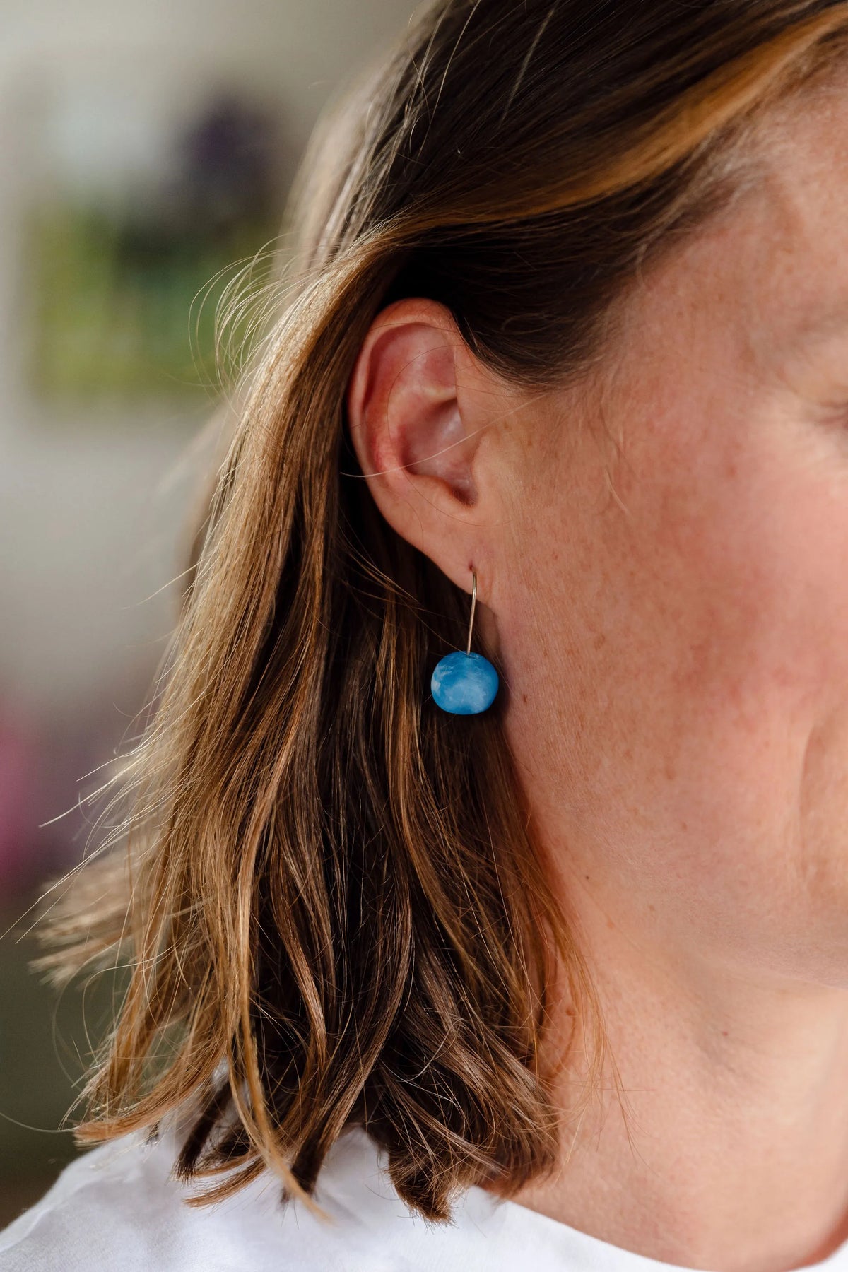 rock earring, simple earring, lightweight earring, everyday earring, blue earring