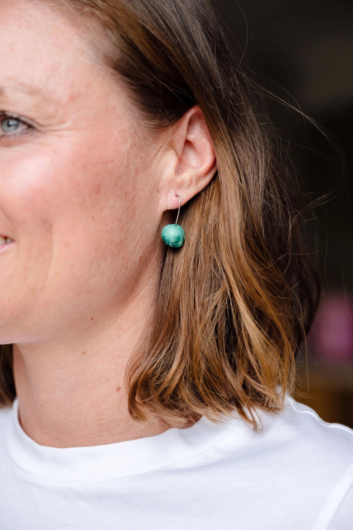 rock earring, simple earring, lightweight earring, everyday earring, green earring