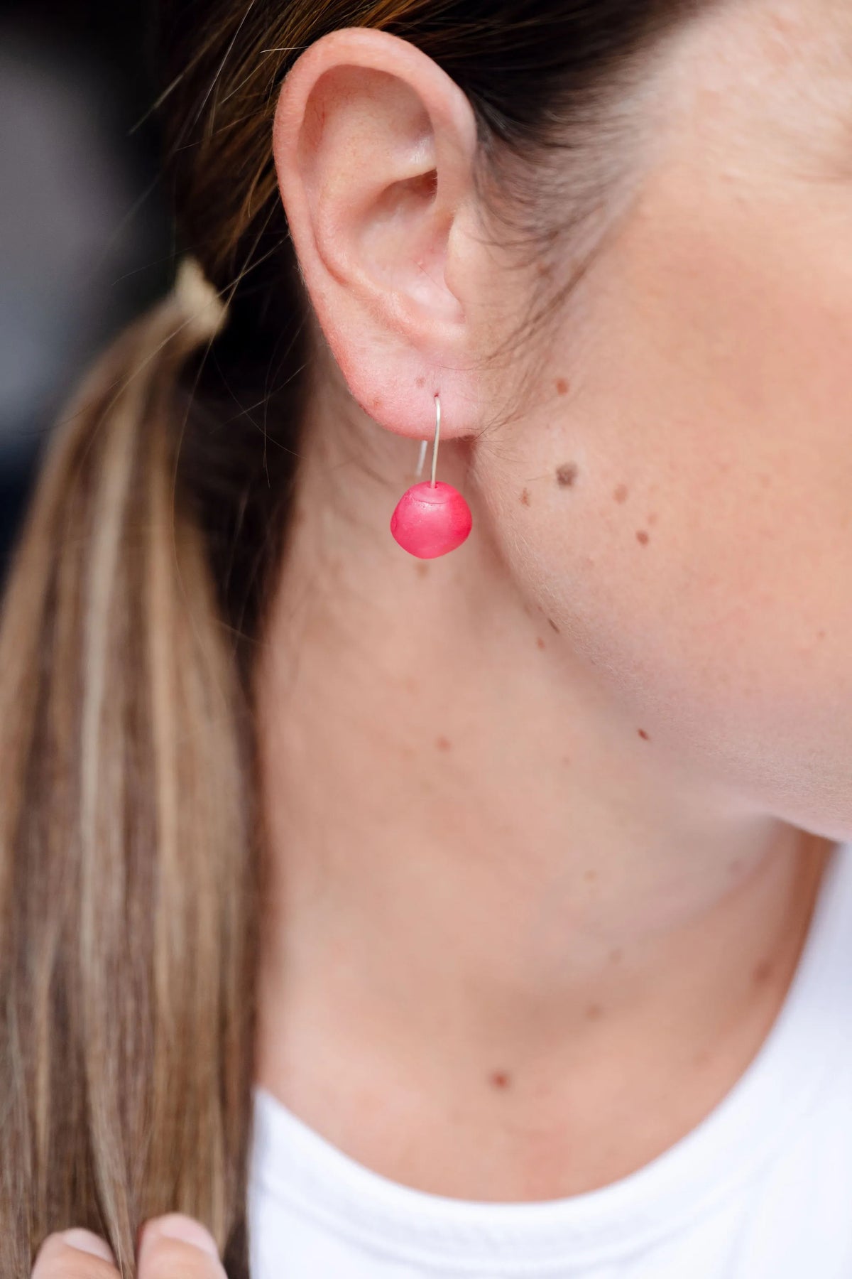 rock earring, simple earring, lightweight earring, everyday earring, pink earring